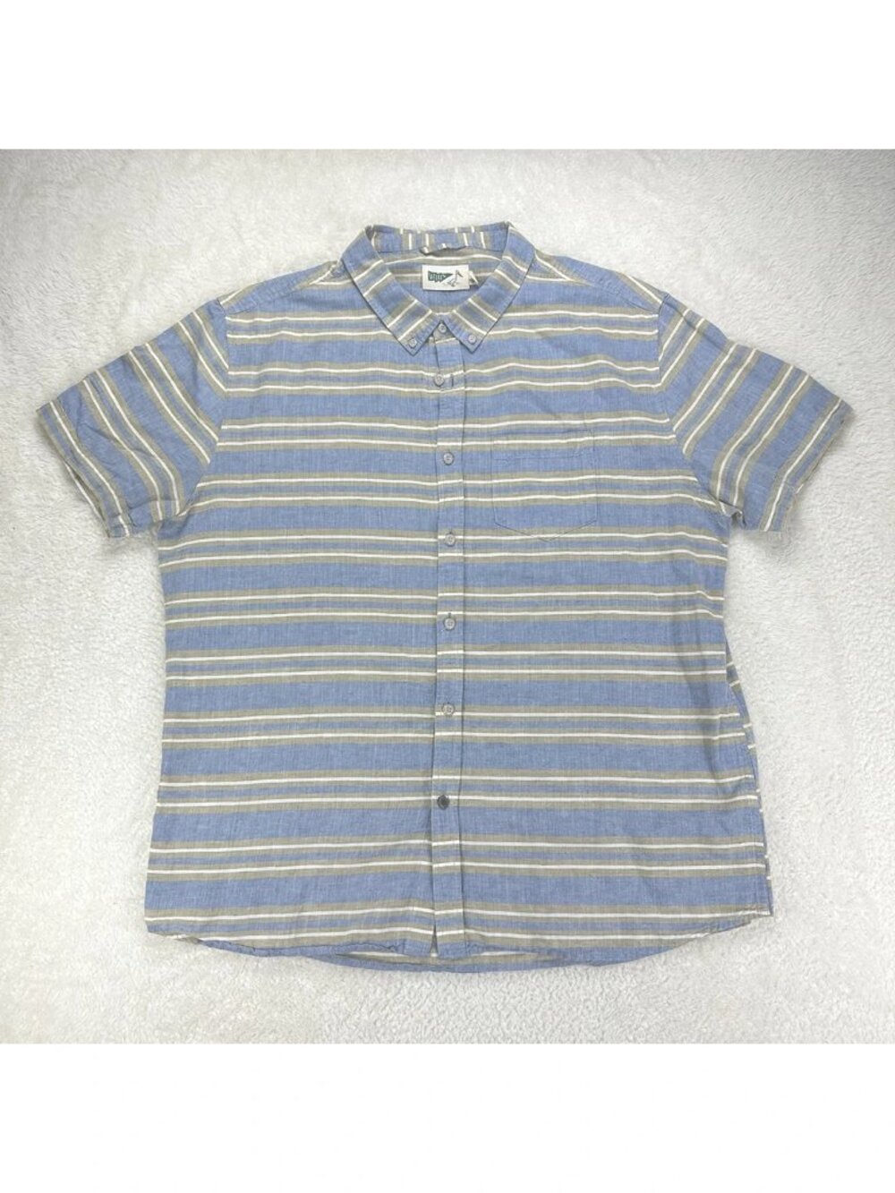 Wellen Shirt Short Sleeve Mens Large Blue White Striped Button Up Linen/Cotton